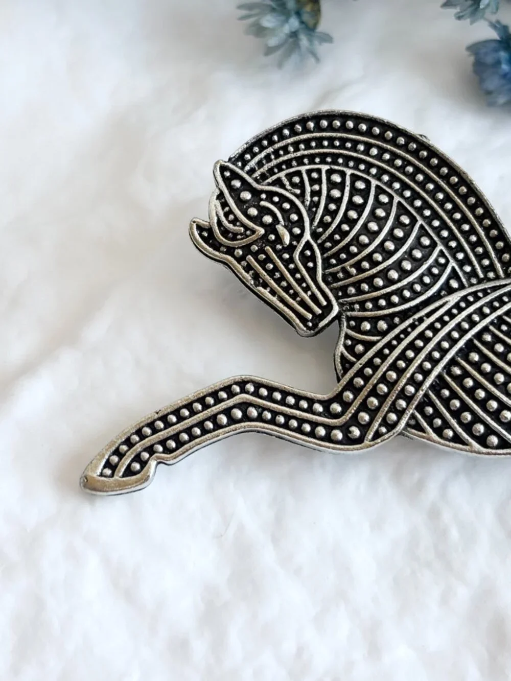 Leaping Horse Figural Silver Toned Vintage Inspired Textured Brooch Pin